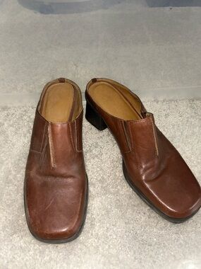 Men's Brown Leather Slip-On Heeled Shoes